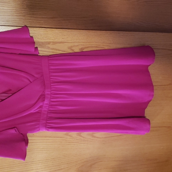 Crossover V Neck Dress with Flutter Sleeves From ASOS. NWT. Pink/Purple. Swishy. - Picture 4 of 9